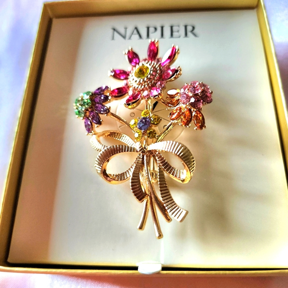 Napier Pink, Purple, Orange, And Green Floral Boquet Brooch